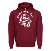 Burgundy Raise Hell Eat white Zipper Hoodie - linhVisuals