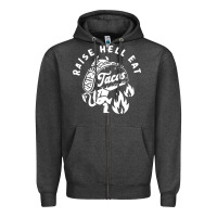 Charcoal Heather Raise Hell Eat white Zipper Hoodie - linhVisuals