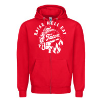 Red Raise Hell Eat white Zipper Hoodie - linhVisuals