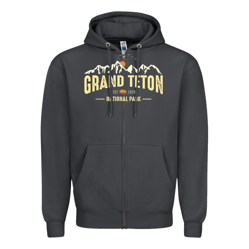 Grand Teton National Park Est 1929 Vinage Wyoming Mountains Graphic Zipper Hoodie by linhVisuals | Teevron