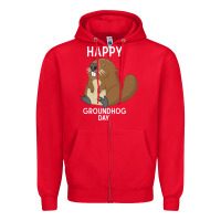 Red happy groundhog day respect the shadow funny spring prediction holiday Zipper Hoodie - linhVisuals