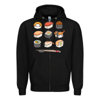 Black happy sushi kawaii anime japanese food lover funny illustration gift Zipper Hoodie - linhVisuals