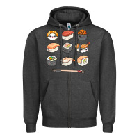Charcoal Heather happy sushi kawaii anime japanese food lover funny illustration gift Zipper Hoodie - linhVisuals