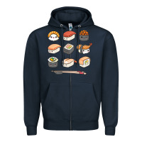 Navy happy sushi kawaii anime japanese food lover funny illustration gift Zipper Hoodie - linhVisuals