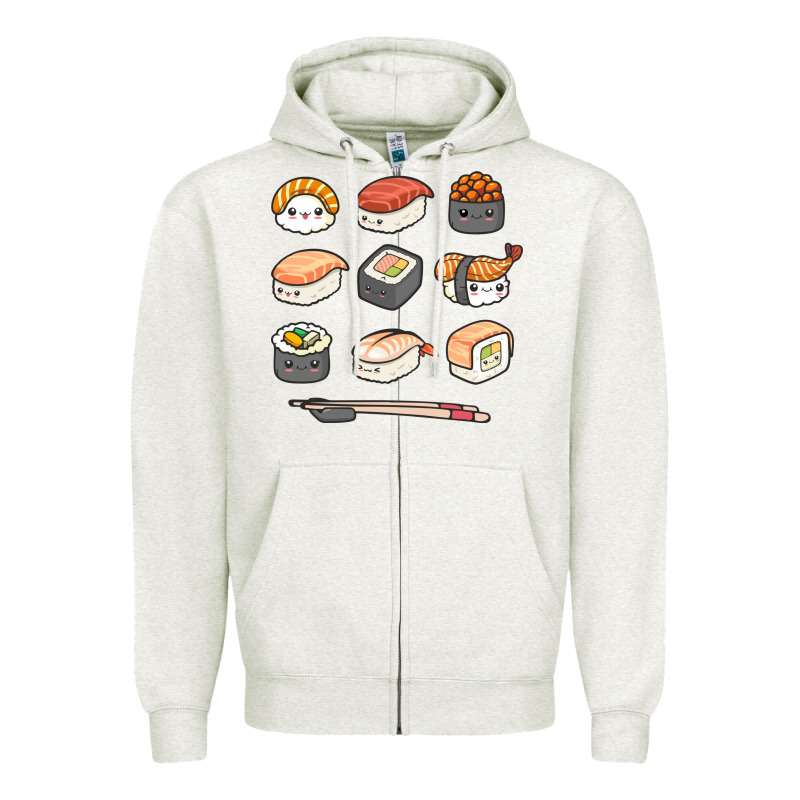 Happy Sushi Kawaii Anime Japanese Food Lover Funny Illustration Gift Zipper Hoodie by linhVisuals | Teevron