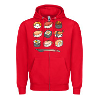 Red happy sushi kawaii anime japanese food lover funny illustration gift Zipper Hoodie - linhVisuals