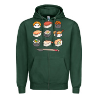 Sports Green happy sushi kawaii anime japanese food lover funny illustration gift Zipper Hoodie - linhVisuals