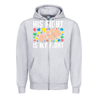 Heather Grey his fight is my fight autism dad mom fist bump cute supportive awarene Zipper Hoodie - linhVisuals