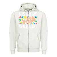 Oatmeal Heather his fight is my fight autism dad mom fist bump cute supportive awarene Zipper Hoodie - linhVisuals