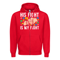 Red his fight is my fight autism dad mom fist bump cute supportive awarene Zipper Hoodie - linhVisuals
