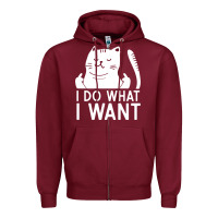 Burgundy i do what i want cat giving a finger funny middle finger rude graphic Zipper Hoodie - linhVisuals