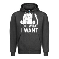 Charcoal Heather i do what i want cat giving a finger funny middle finger rude graphic Zipper Hoodie - linhVisuals
