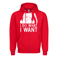 Red i do what i want cat giving a finger funny middle finger rude graphic Zipper Hoodie - linhVisuals