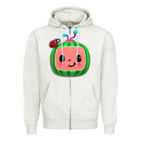 Oatmeal Heather cocomelon, kids, kindergarten, kids songs Zipper Hoodie - linhVisuals