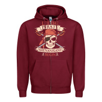 Burgundy let the pirate shenanigans begin skull vintage pirate skeleton hallowe Zipper Hoodie - linhVisuals