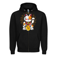 Black maneki neko lucky cat money feline japanese good luck charm kitten gif Zipper Hoodie - linhVisuals