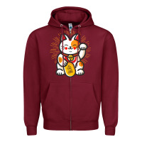 Burgundy maneki neko lucky cat money feline japanese good luck charm kitten gif Zipper Hoodie - linhVisuals