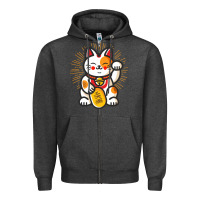 Charcoal Heather maneki neko lucky cat money feline japanese good luck charm kitten gif Zipper Hoodie - linhVisuals