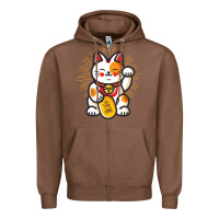 Chestnut maneki neko lucky cat money feline japanese good luck charm kitten gif Zipper Hoodie - linhVisuals