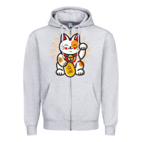 Heather Grey maneki neko lucky cat money feline japanese good luck charm kitten gif Zipper Hoodie - linhVisuals