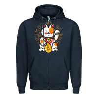 Navy maneki neko lucky cat money feline japanese good luck charm kitten gif Zipper Hoodie - linhVisuals