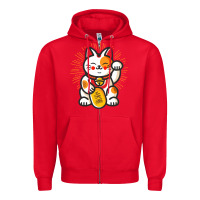Red maneki neko lucky cat money feline japanese good luck charm kitten gif Zipper Hoodie - linhVisuals