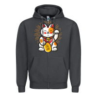 Smoke maneki neko lucky cat money feline japanese good luck charm kitten gif Zipper Hoodie - linhVisuals