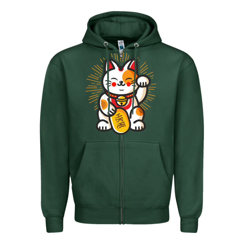 Maneki Neko Lucky Cat Money Feline Japanese Good Luck Charm Kitten Gif Zipper Hoodie by linhVisuals | Teevron