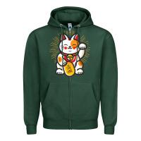 Sports Green maneki neko lucky cat money feline japanese good luck charm kitten gif Zipper Hoodie - linhVisuals