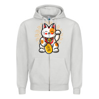 Dove Grey maneki neko lucky cat money feline japanese good luck charm kitten gif Zipper Hoodie - linhVisuals