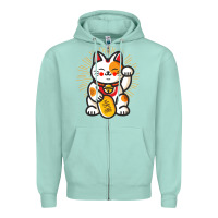 Seafoam maneki neko lucky cat money feline japanese good luck charm kitten gif Zipper Hoodie - linhVisuals