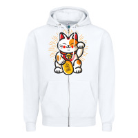 White maneki neko lucky cat money feline japanese good luck charm kitten gif Zipper Hoodie - linhVisuals