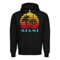 Black miami 80s sunset Zipper Hoodie - linhVisuals