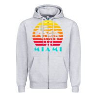 Heather Grey miami 80s sunset Zipper Hoodie - linhVisuals