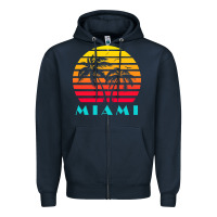 Navy miami 80s sunset Zipper Hoodie - linhVisuals