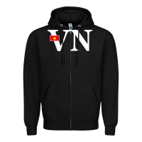 Black Vietnam Flag and Country Initials Zipper Hoodie - linhVisuals