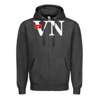 Charcoal Heather Vietnam Flag and Country Initials Zipper Hoodie - linhVisuals