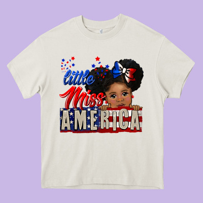 Little Miss America Black Girl Peekaboo Heavy Core Tee Designed By Cowgirlartshop