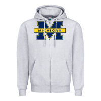 Heather Grey michigan Zipper Hoodie - linhVisuals