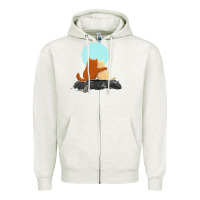 Oatmeal Heather two cats Zipper Hoodie - linhVisuals