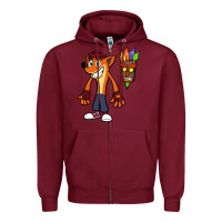 Burgundy CRASH BANDICOOT Zipper Hoodie - linhVisuals