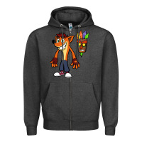 Charcoal Heather CRASH BANDICOOT Zipper Hoodie - linhVisuals