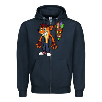 Navy CRASH BANDICOOT Zipper Hoodie - linhVisuals