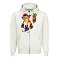 Oatmeal Heather CRASH BANDICOOT Zipper Hoodie - linhVisuals