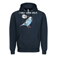 Navy parakeet bird biting finger funny i only look calm Zipper Hoodie - linhVisuals