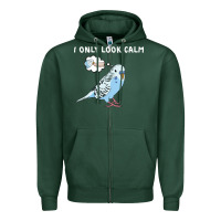 Sports Green parakeet bird biting finger funny i only look calm Zipper Hoodie - linhVisuals