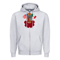 Heather Grey our lady virgen de guadalupe mexican american flag holiday Zipper Hoodie - linhVisuals