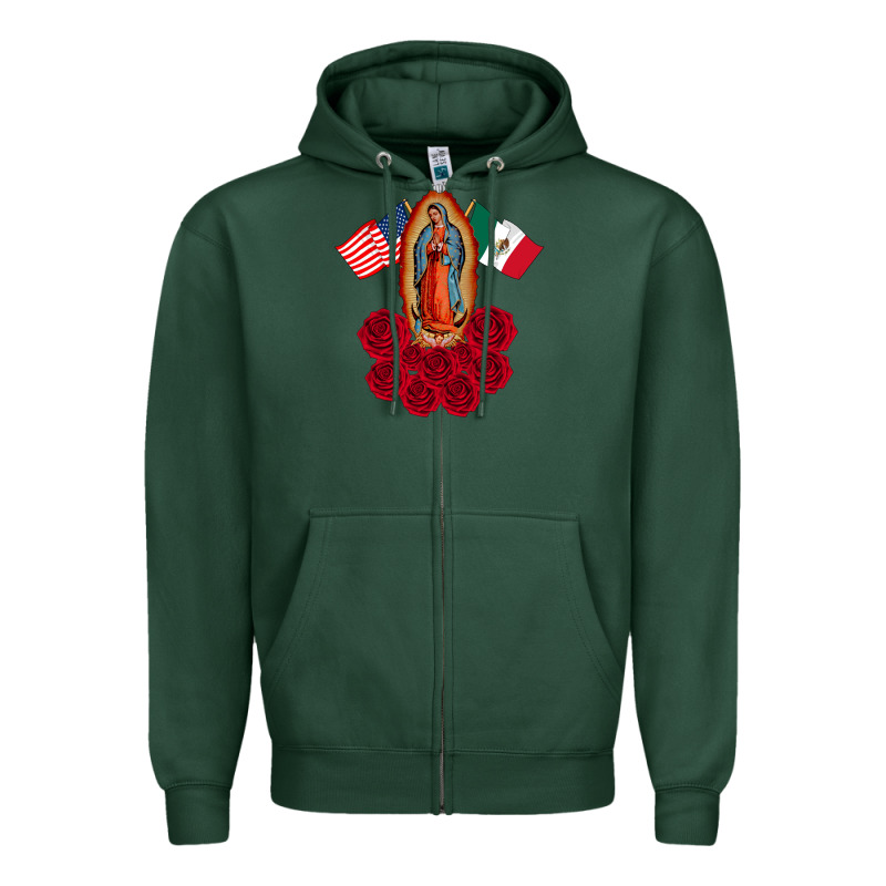 Our Lady Virgen De Guadalupe Mexican American Flag Holiday Zipper Hoodie by linhVisuals | Teevron