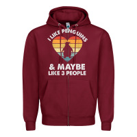 Burgundy i like penguins and 3 people vintage Zipper Hoodie - linhVisuals