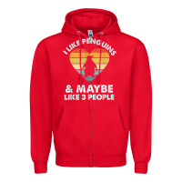 Red i like penguins and 3 people vintage Zipper Hoodie - linhVisuals